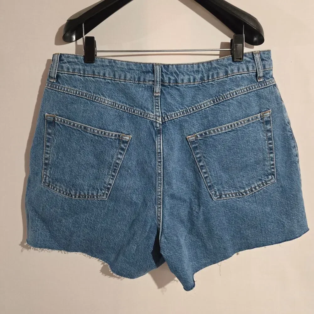 Topshop NWT Womens Distressed High Rise Cutoff Denim Shorts Size 12 Blue Jean